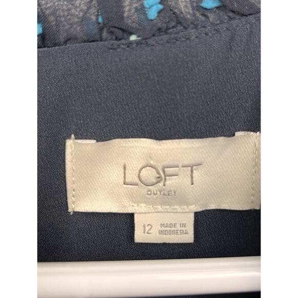 Loft Dress Womens size 12 Chiffon Swiss Dot Ruffle Blue Polka Dot Career Church - Picture 4 of 9